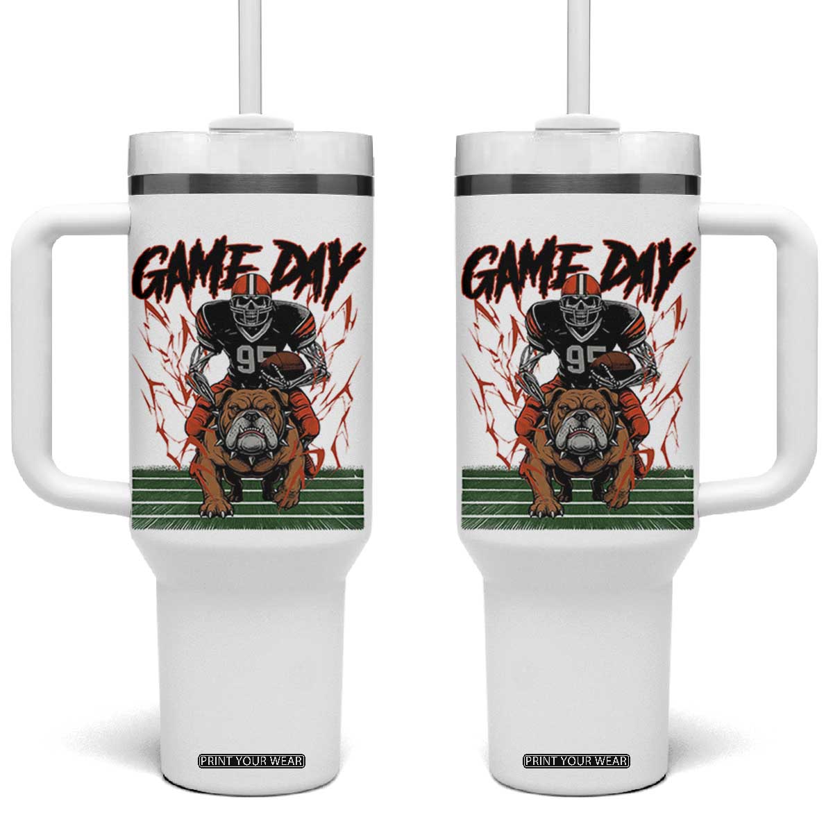 Funny Skeleton Playing Football Tumbler With Handle Game Day Gift TS12 One Size: 40 oz White Print Your Wear