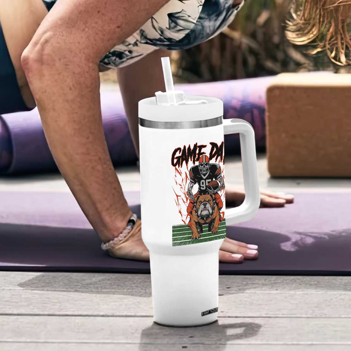 Funny Skeleton Playing Football Tumbler With Handle Game Day Gift TS12 Print Your Wear