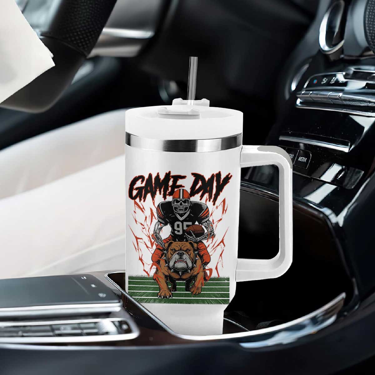 Funny Skeleton Playing Football Tumbler With Handle Game Day Gift TS12 Print Your Wear