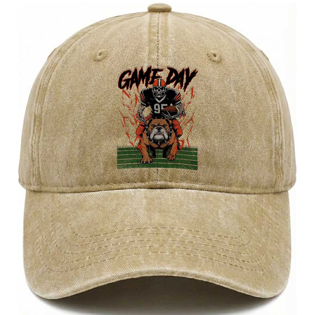 Funny Skeleton Playing Football Washed Cotton Baseball Cap Game Day Gift TS12 Print Your Wear
