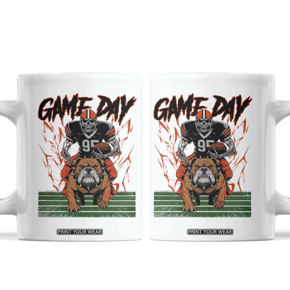 Funny Skeleton Playing Football Coffee Mug Game Day Gift TS12 White Print Your Wear