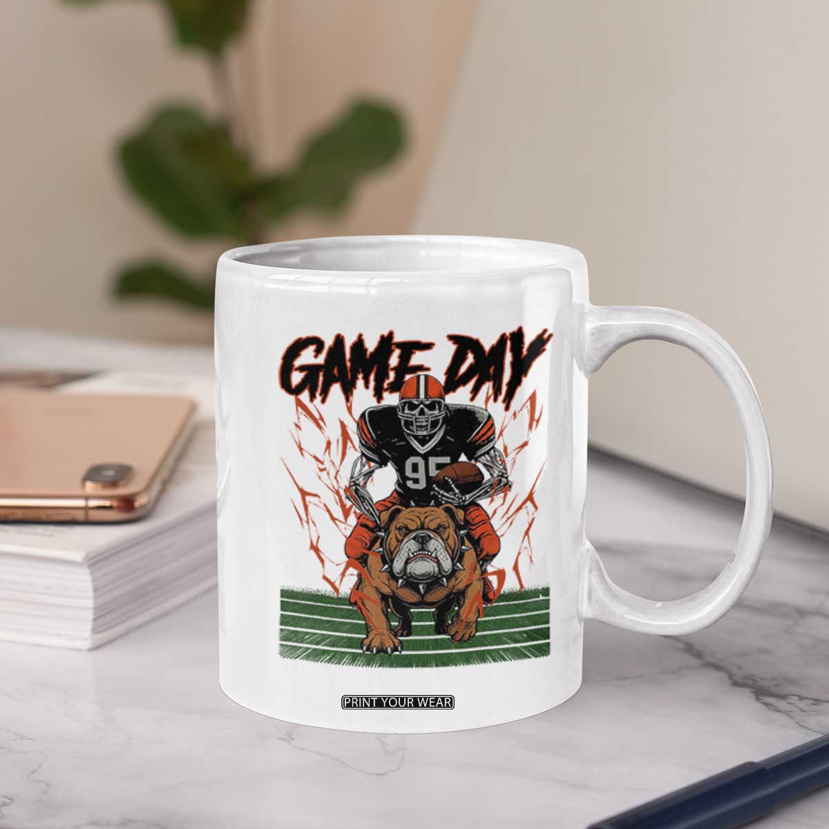 Funny Skeleton Playing Football Coffee Mug Game Day Gift TS12 Print Your Wear