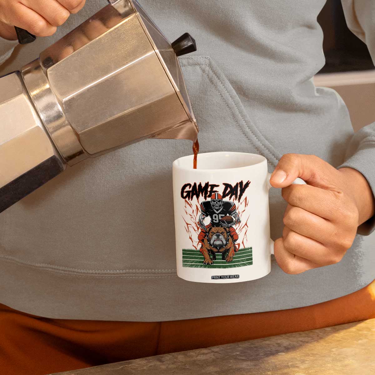 Funny Skeleton Playing Football Coffee Mug Game Day Gift TS12 Print Your Wear