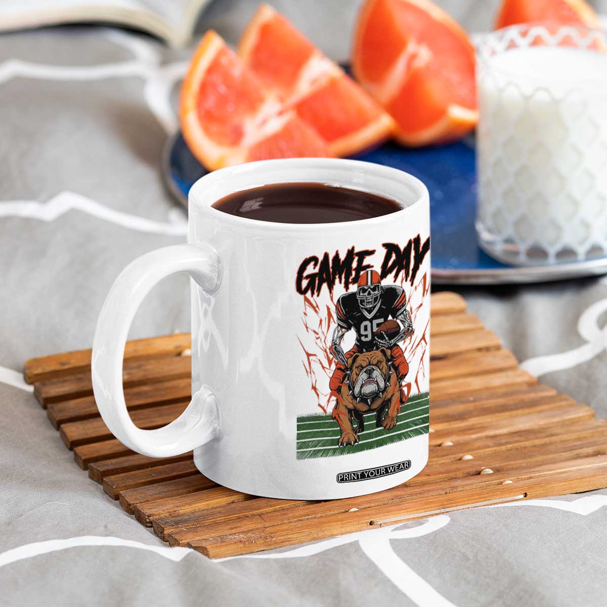 Funny Skeleton Playing Football Coffee Mug Game Day Gift TS12 Print Your Wear
