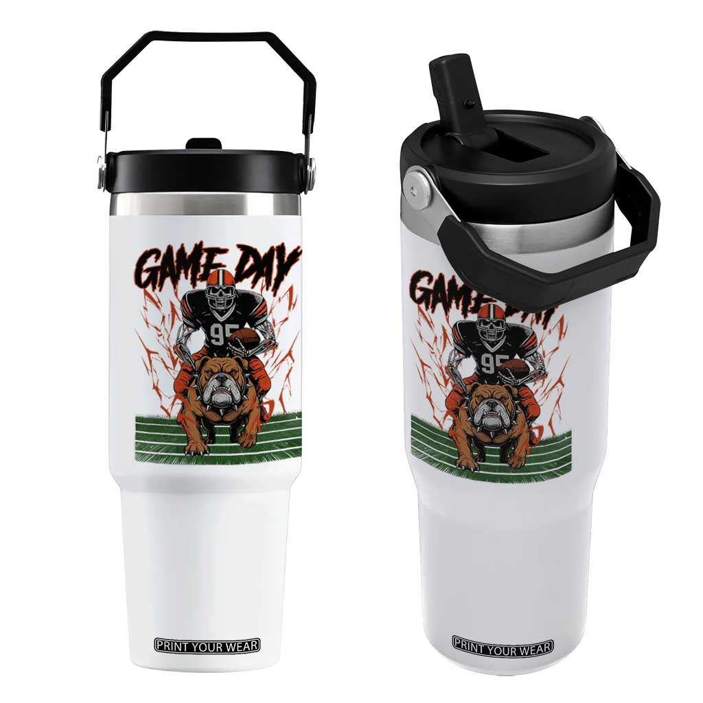 Funny Skeleton Playing Football Flip Straw Tumbler Game Day Gift TS12 One Size: 30 oz White Print Your Wear