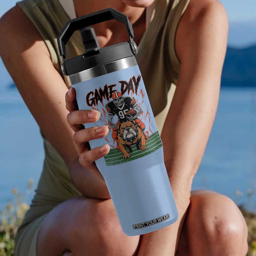 Funny Skeleton Playing Football Flip Straw Tumbler Game Day Gift TS12 One Size: 30 oz Light Blue Print Your Wear