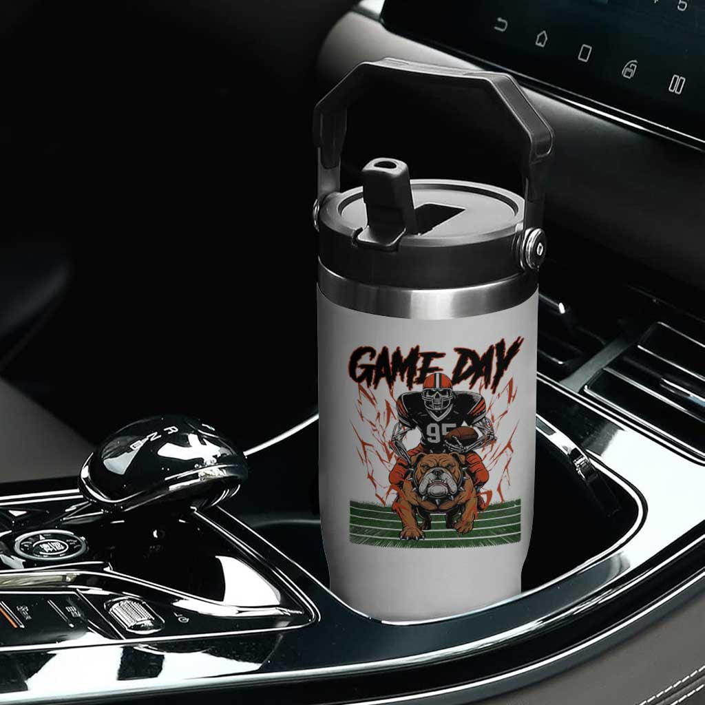 Funny Skeleton Playing Football Flip Straw Tumbler Game Day Gift TS12 Print Your Wear