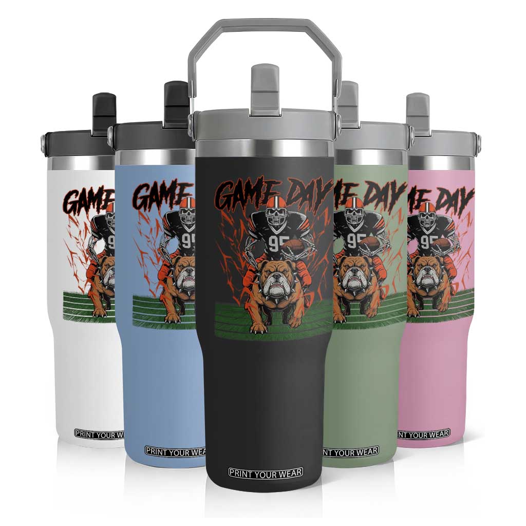 Funny Skeleton Playing Football Flip Straw Tumbler Game Day Gift TS12 Print Your Wear