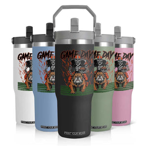 Funny Skeleton Playing Football Flip Straw Tumbler Game Day Gift TS12 Print Your Wear