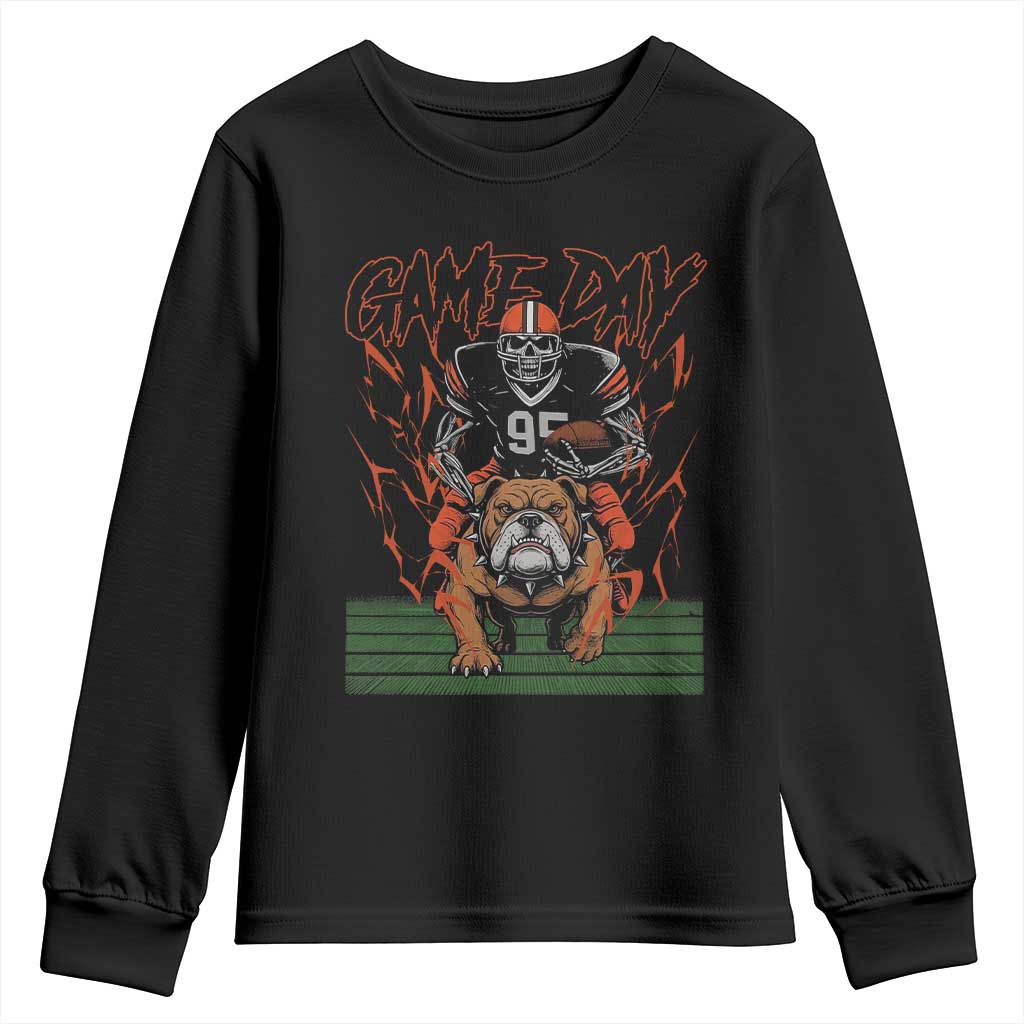 Funny Skeleton Playing Football Youth Sweatshirt Game Day Gift TS12 Black Print Your Wear