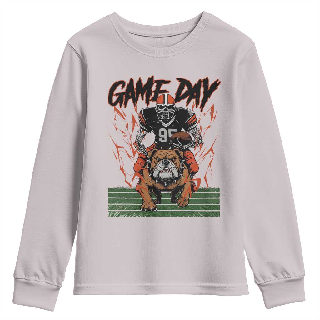 Funny Skeleton Playing Football Youth Sweatshirt Game Day Gift TS12 Ice Gray Print Your Wear