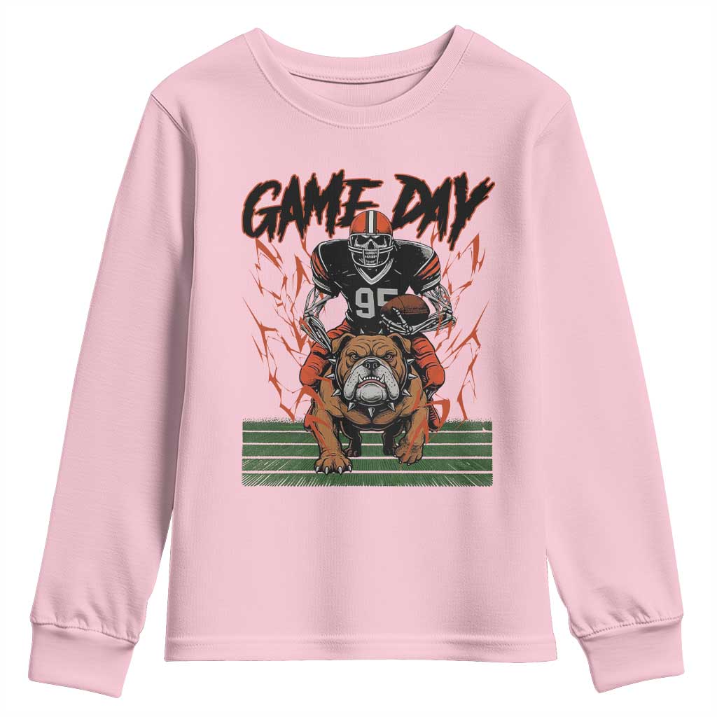 Funny Skeleton Playing Football Youth Sweatshirt Game Day Gift TS12 Light Pink Print Your Wear