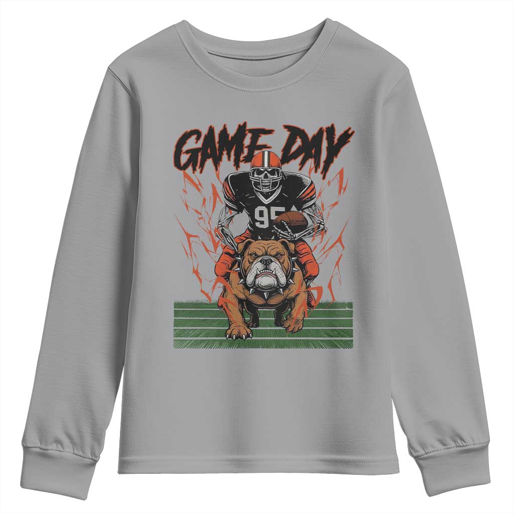 Funny Skeleton Playing Football Youth Sweatshirt Game Day Gift TS12 Sport Gray Print Your Wear