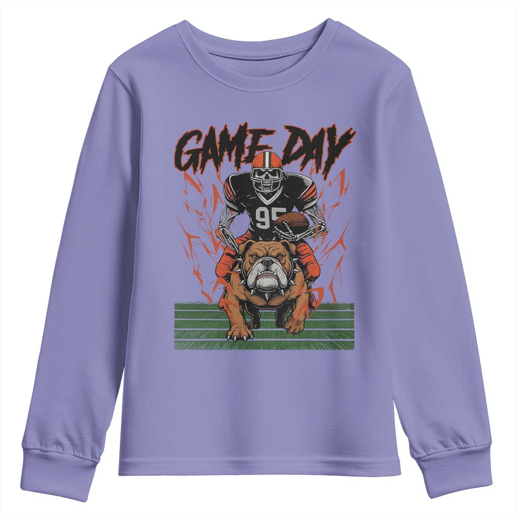 Funny Skeleton Playing Football Youth Sweatshirt Game Day Gift TS12 Violet Print Your Wear