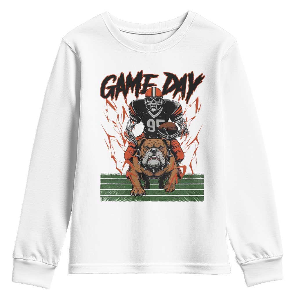 Funny Skeleton Playing Football Youth Sweatshirt Game Day Gift TS12 White Print Your Wear
