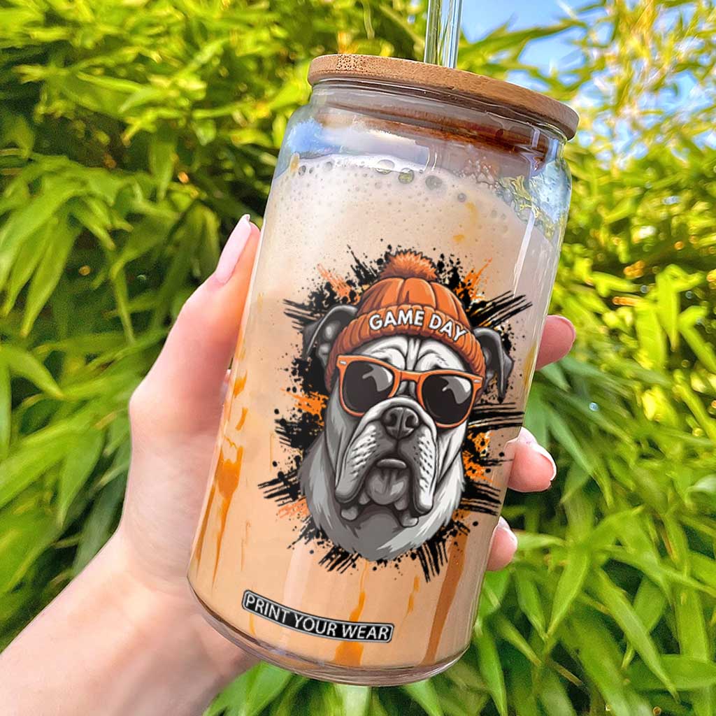 Bulldog Football Spirit Glass Can Game Day Dog Lover Gift TS12 White Print Your Wear