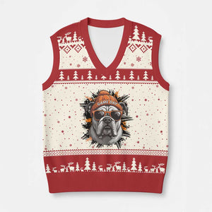 Bulldog Football Spirit V-Neck Knit Sweater Vest Game Day Dog Lover Gift TS12 Beige Red Print Your Wear