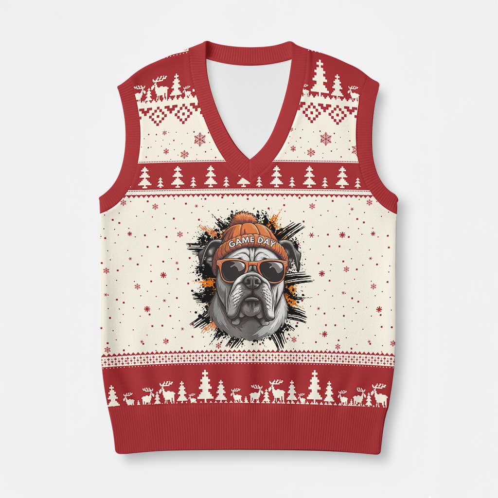 Bulldog Football Spirit V-Neck Knit Sweater Vest Game Day Dog Lover Gift TS12 Beige Red Print Your Wear