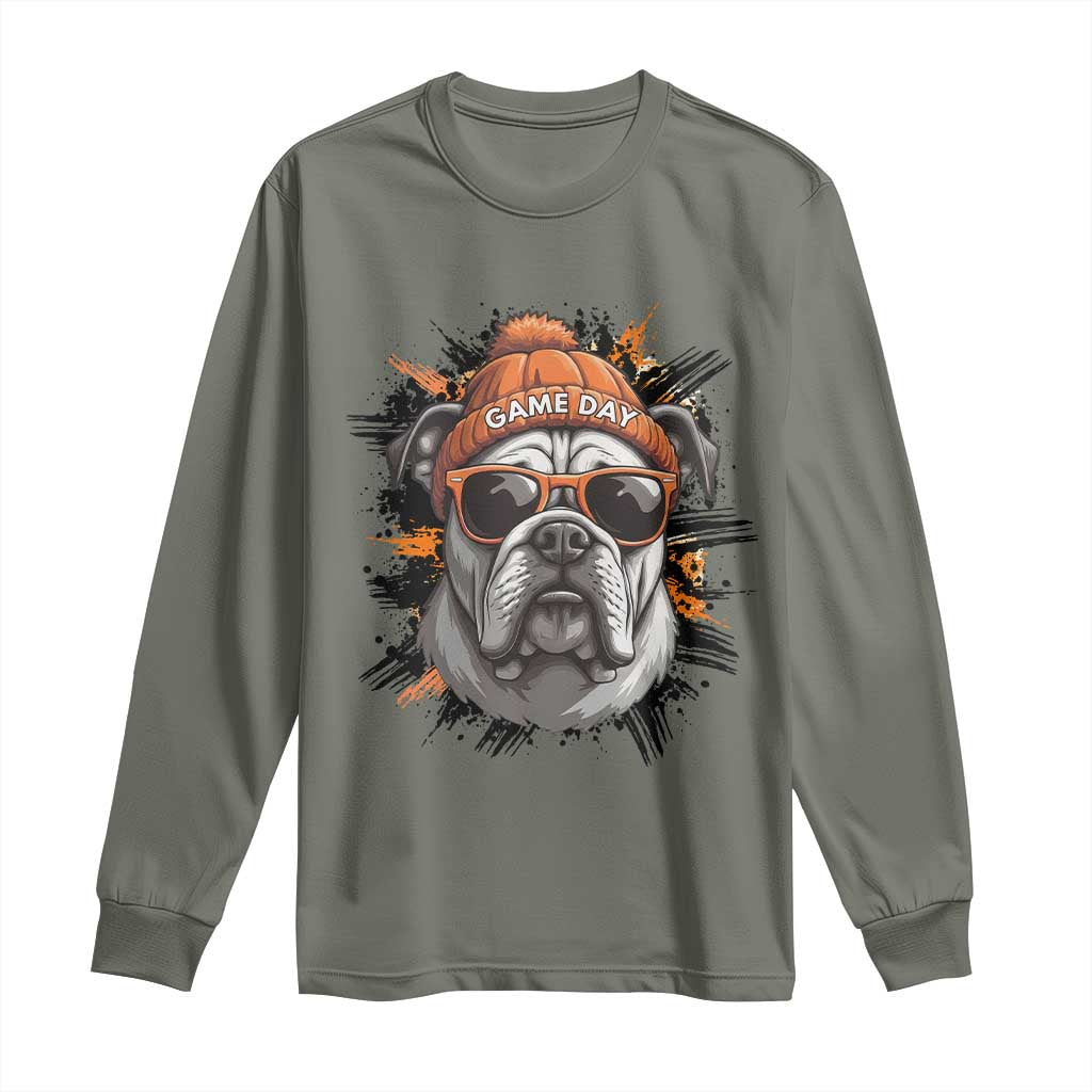 Bulldog Football Spirit Long Sleeve Shirt Game Day Dog Lover Gift TS12 Military Green Print Your Wear