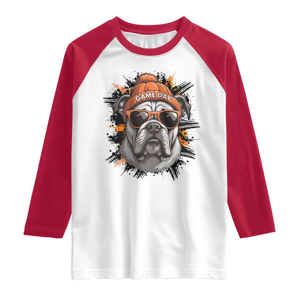 Bulldog Football Spirit Raglan Shirt Game Day Dog Lover Gift TS12 White Red Print Your Wear