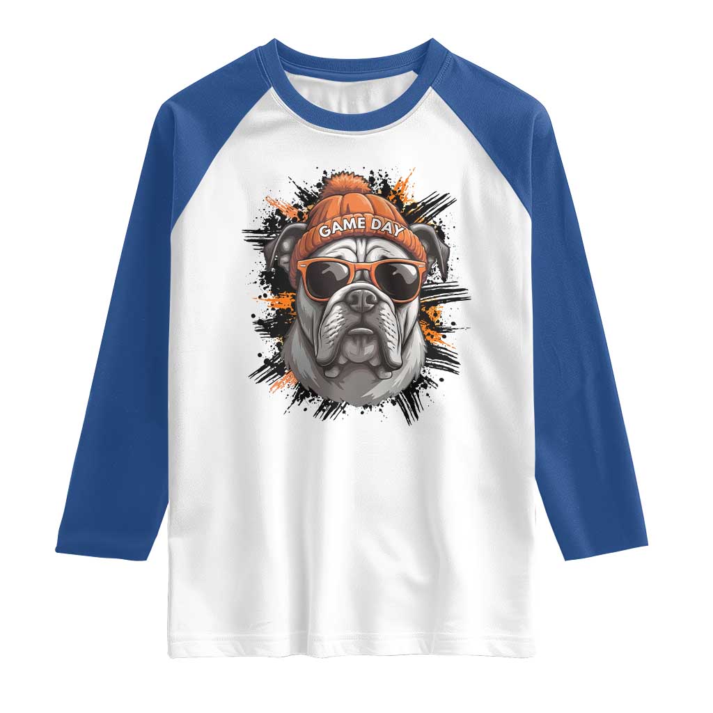 Bulldog Football Spirit Raglan Shirt Game Day Dog Lover Gift TS12 White Royal Print Your Wear