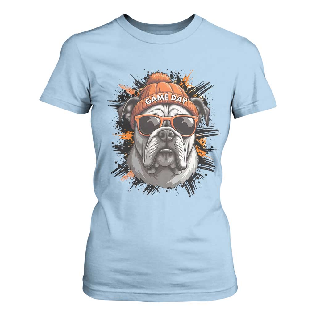 Bulldog Football Spirit T Shirt For Women Game Day Dog Lover Gift TS12 Light Blue Print Your Wear