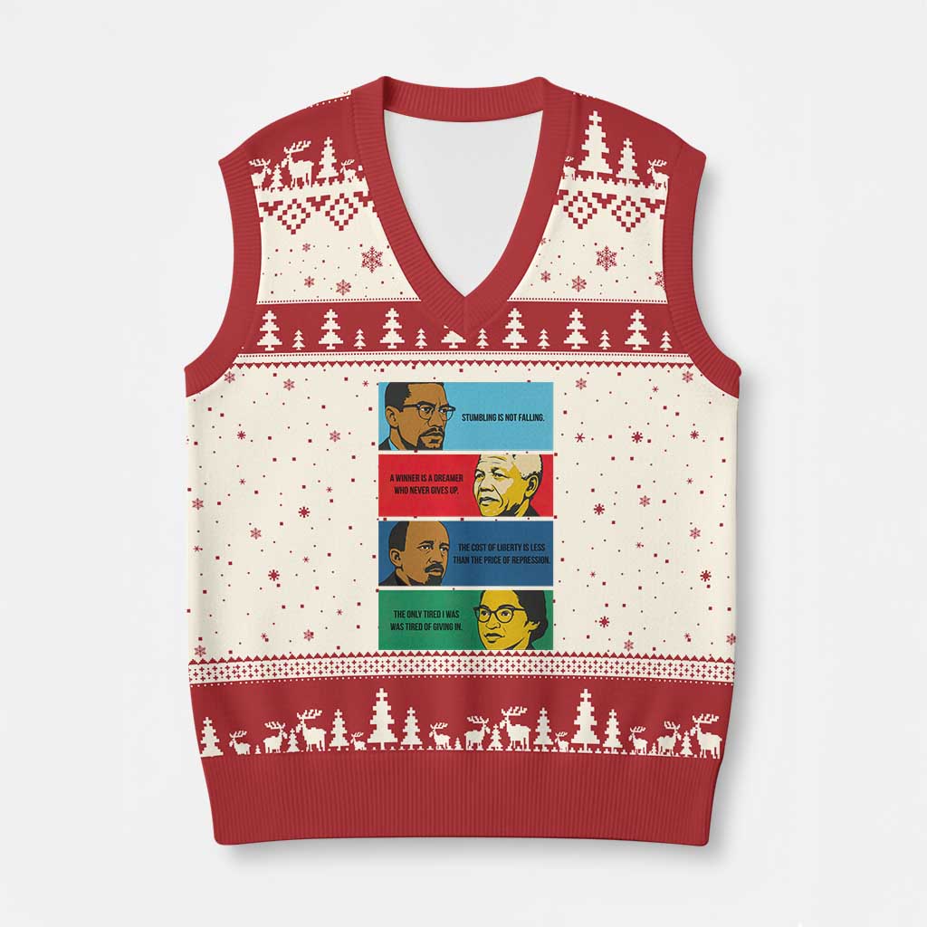 African American Leaders History Quote Gift V-Neck Knit Sweater Vest TS12 Beige Red Print Your Wear
