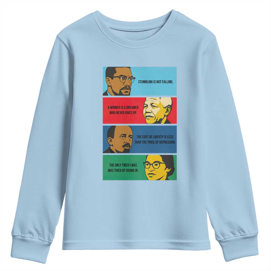 African American Leaders History Quote Gift Youth Sweatshirt TS12 Light Blue Print Your Wear