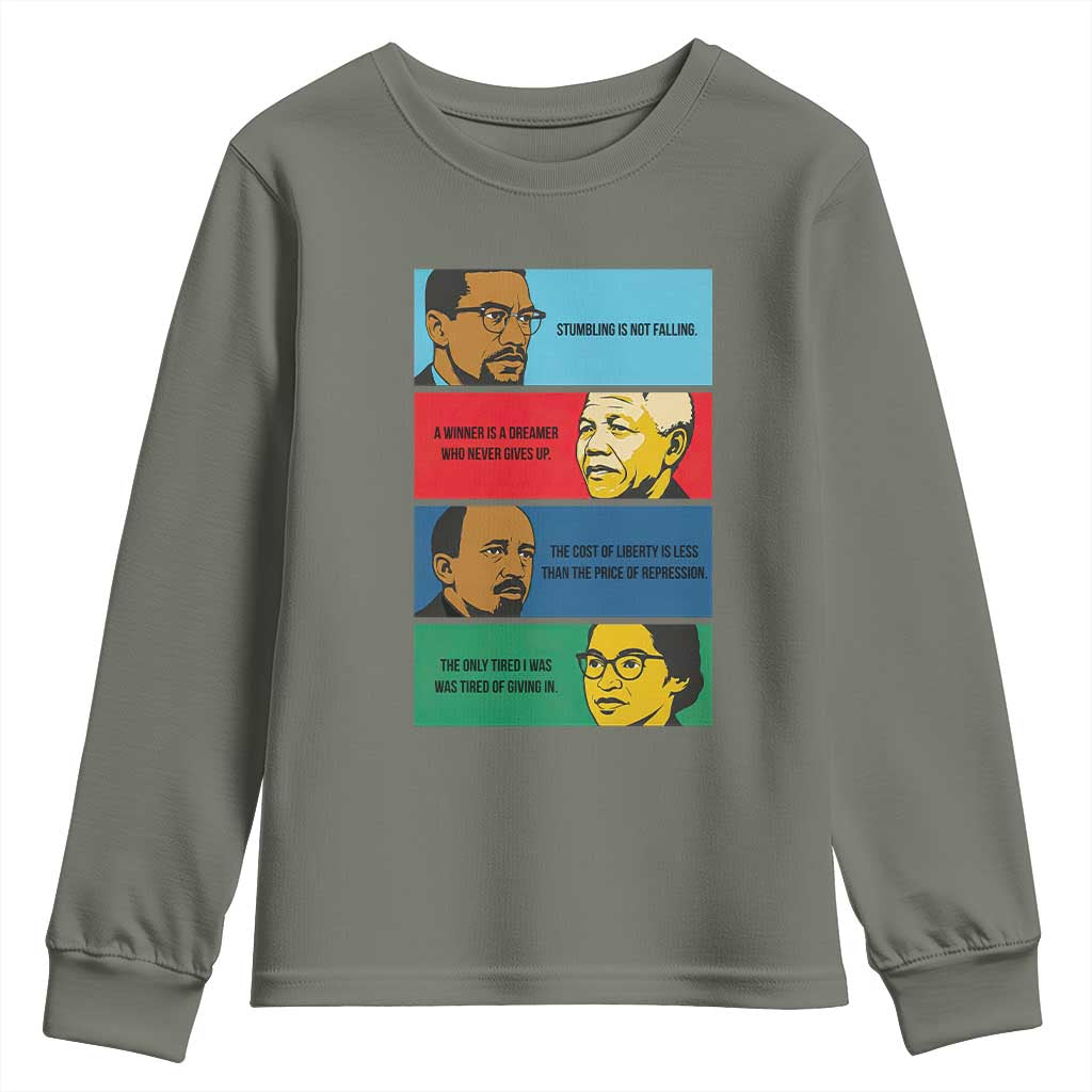 African American Leaders History Quote Gift Youth Sweatshirt TS12 Military Green Print Your Wear