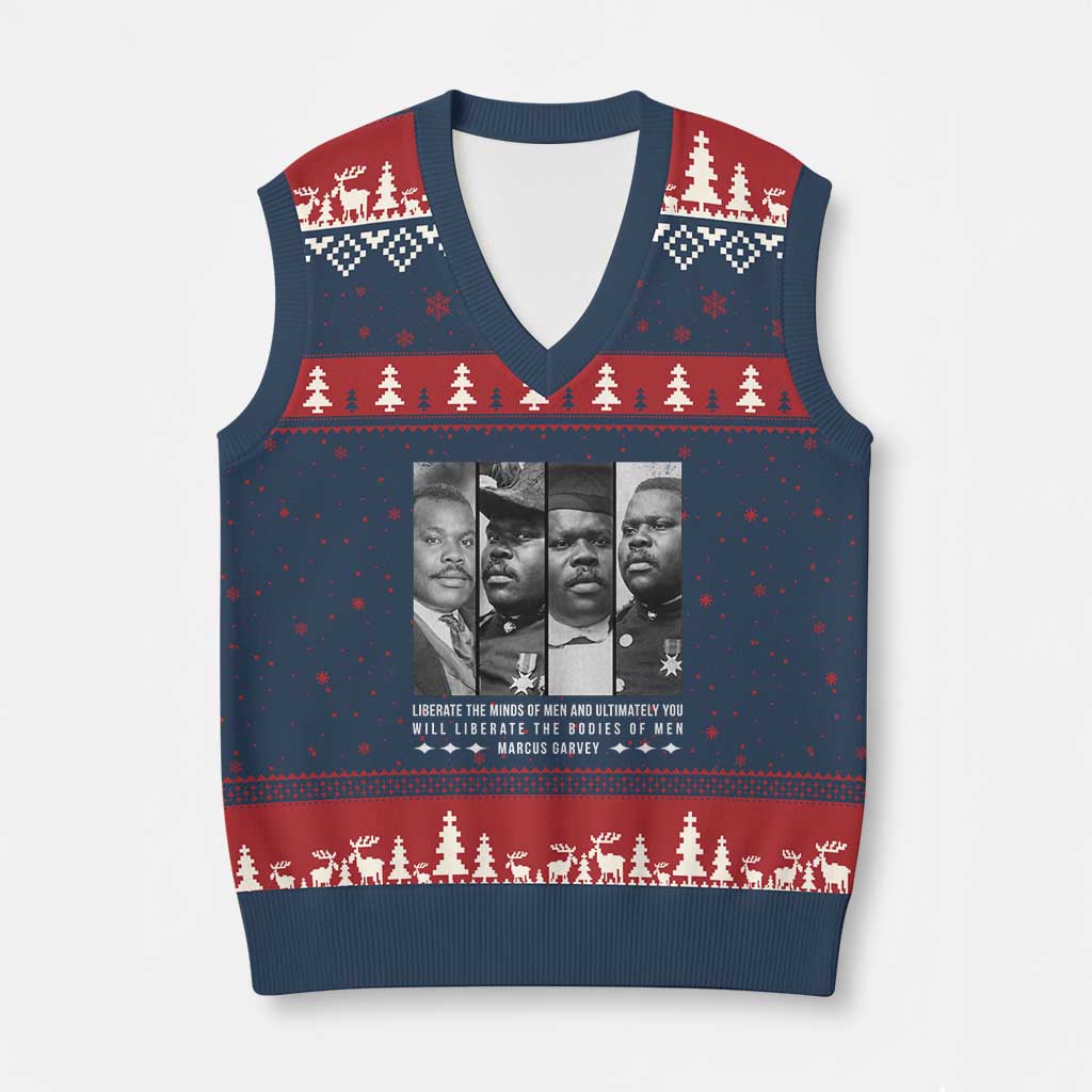 Marcus Garve Quote V-Neck Knit Sweater Vest Liberate The Minds Of Men TS12 Navy Red Print Your Wear