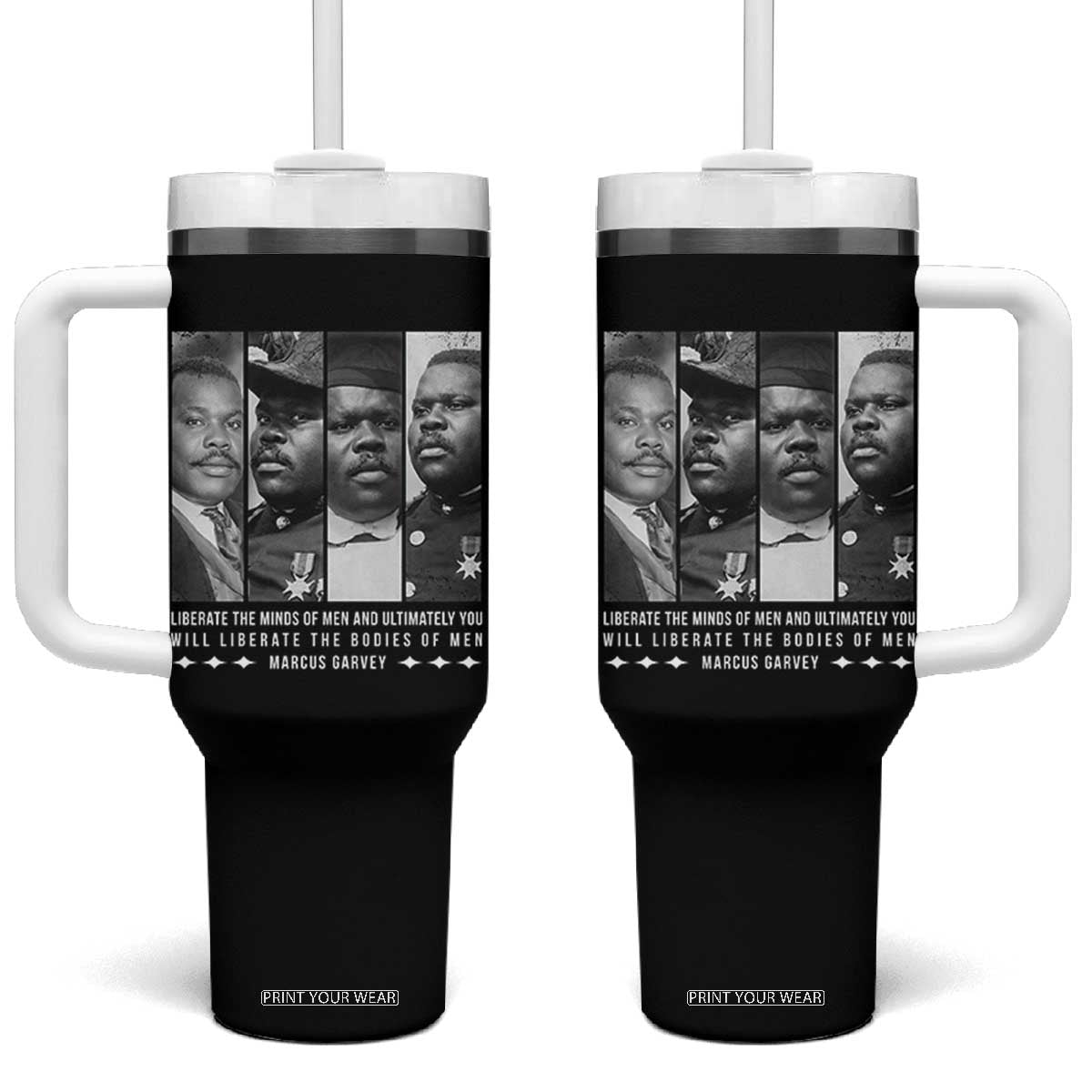 Marcus Garve Quote Tumbler With Handle Liberate The Minds Of Men TS12 One Size: 40 oz Black Print Your Wear