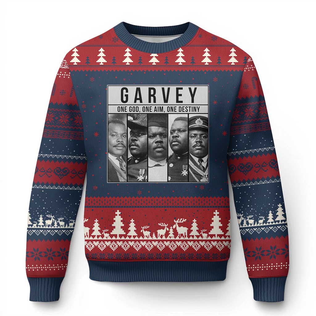 Marcus Garvey Quote Ugly Christmas Sweater One God One Aim One Destiny TS12 Navy Red Print Your Wear