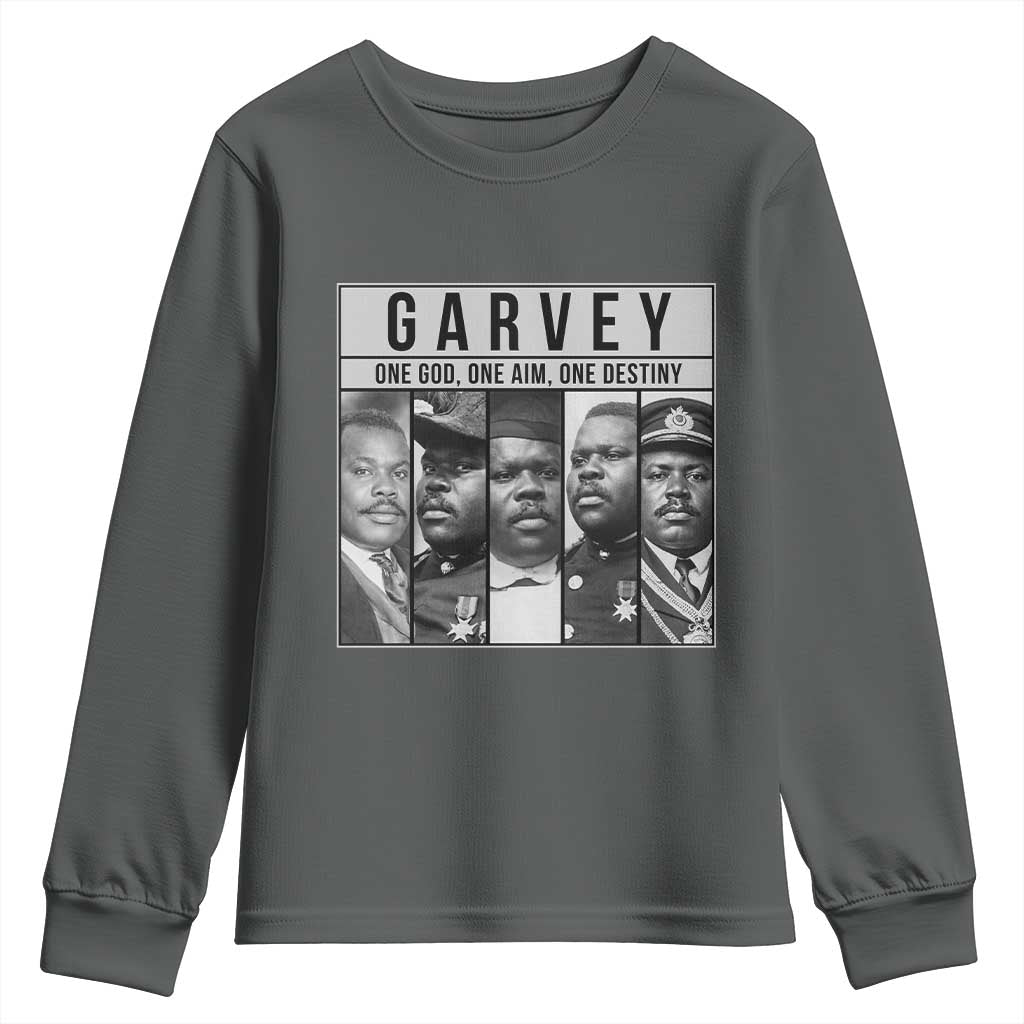Marcus Garvey Quote Youth Sweatshirt One God One Aim One Destiny TS12 Dark Heather Print Your Wear