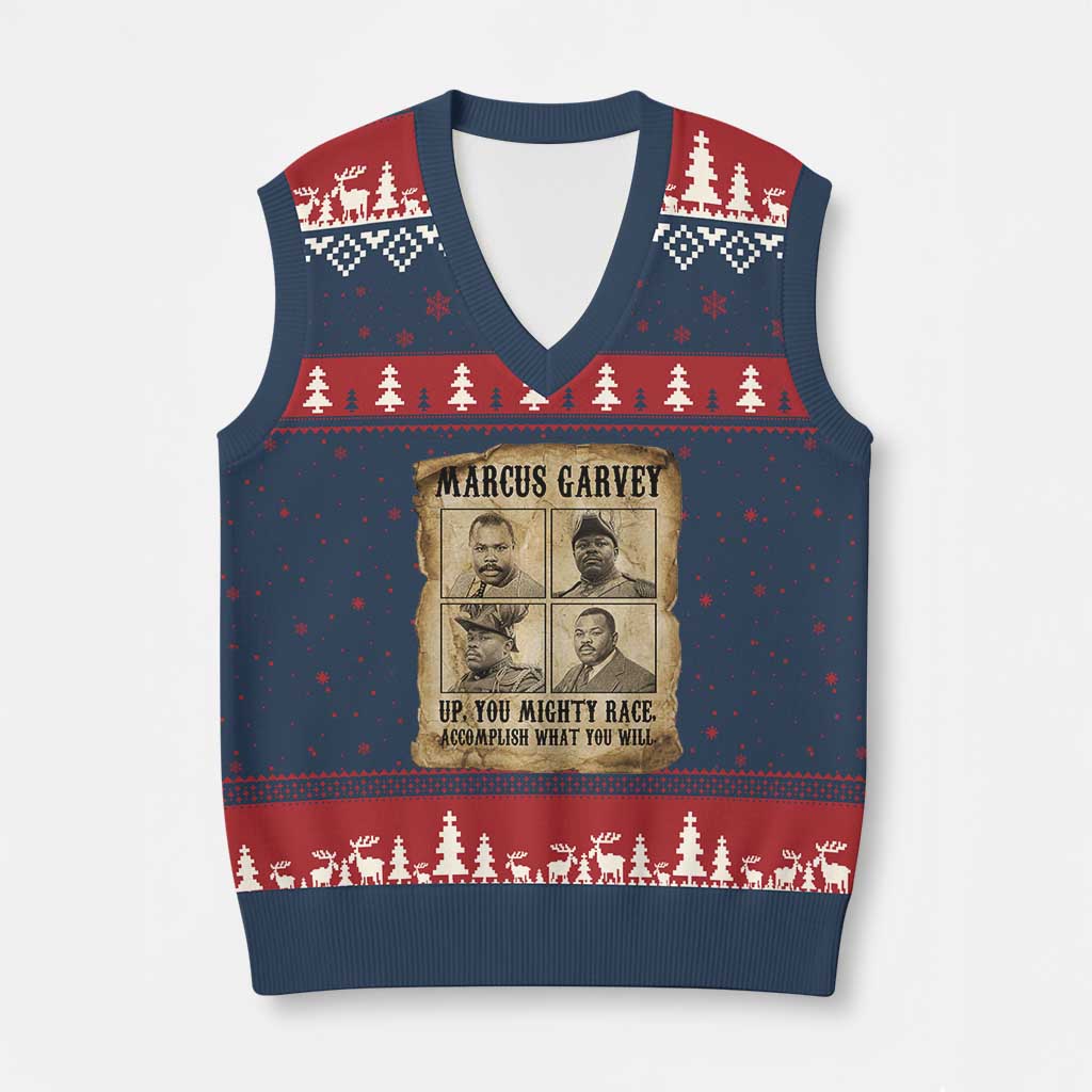 Vintage Marcus Garvey V-Neck Knit Sweater Vest Up You Mighty Race Quote TS12 Navy Red Print Your Wear