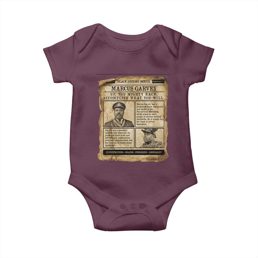 Vintage Newspaper Marcus Garvey Baby Onesie Up You Mighty Race Quote TS12 Maroon Print Your Wear