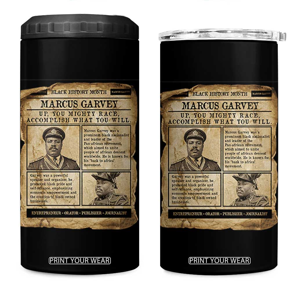 Vintage Newspaper Marcus Garvey 4 in 1 Can Cooler Tumbler Up You Mighty Race Quote TS12 One Size: 16 oz Black Print Your Wear