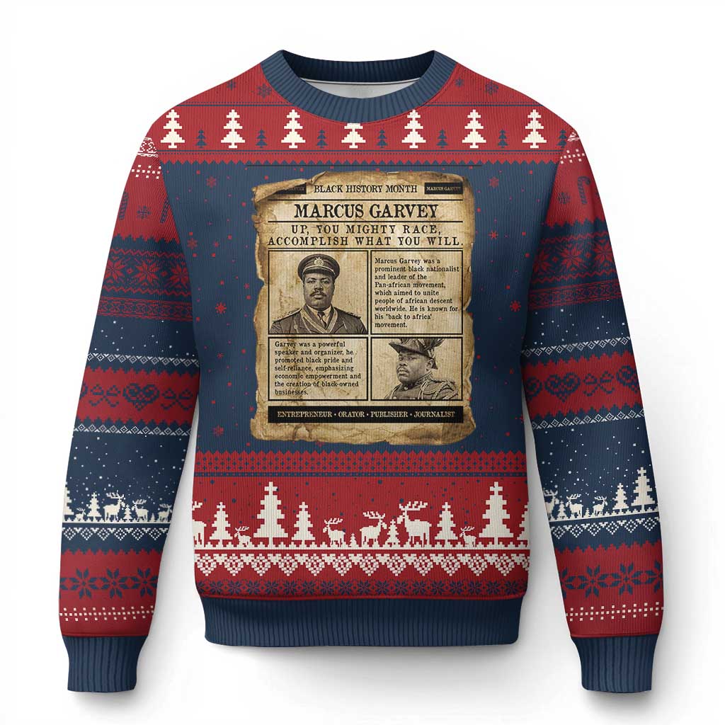 Vintage Newspaper Marcus Garvey Ugly Christmas Sweater Up You Mighty Race Quote TS12 Navy Red Print Your Wear
