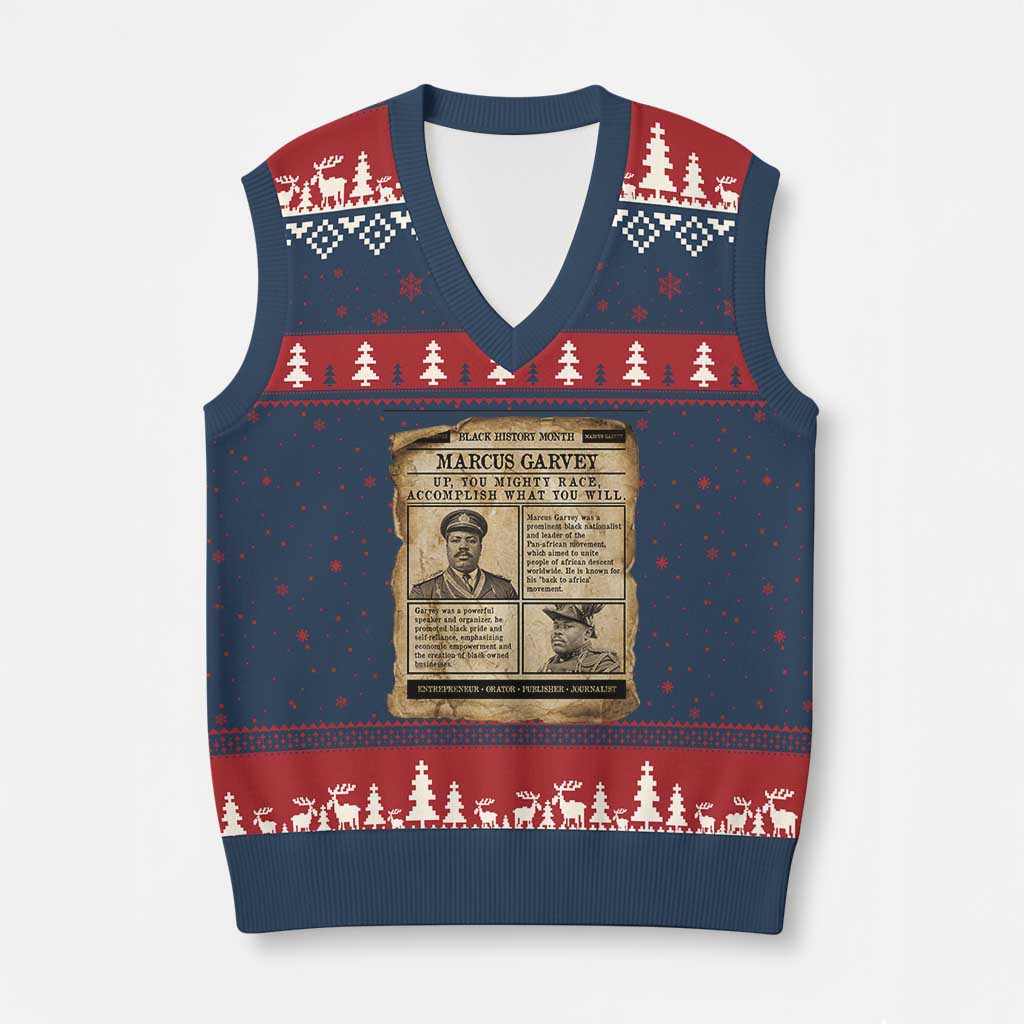 Vintage Newspaper Marcus Garvey V-Neck Knit Sweater Vest Up You Mighty Race Quote TS12 Navy Red Print Your Wear