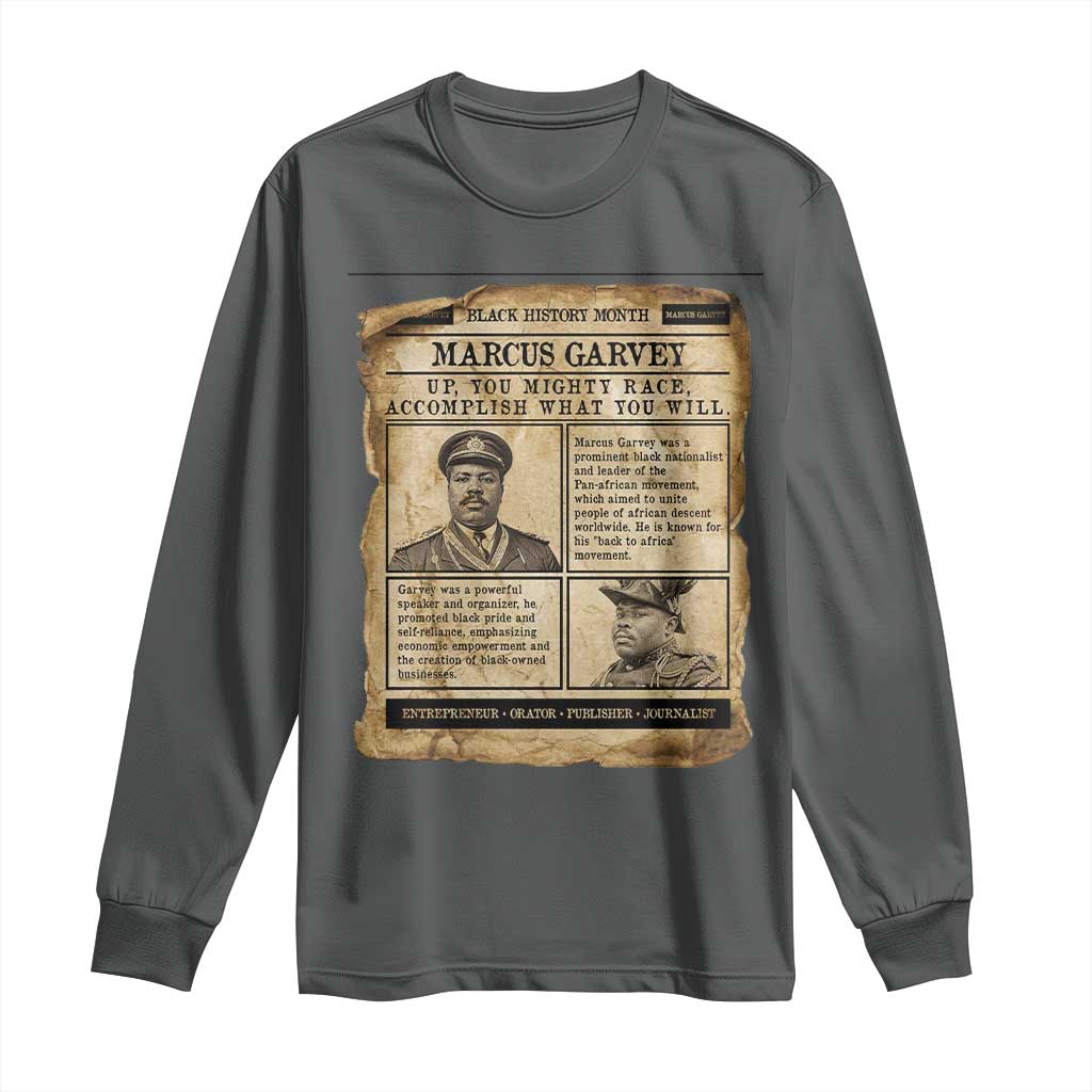 Vintage Newspaper Marcus Garvey Long Sleeve Shirt Up You Mighty Race Quote TS12 Dark Heather Print Your Wear