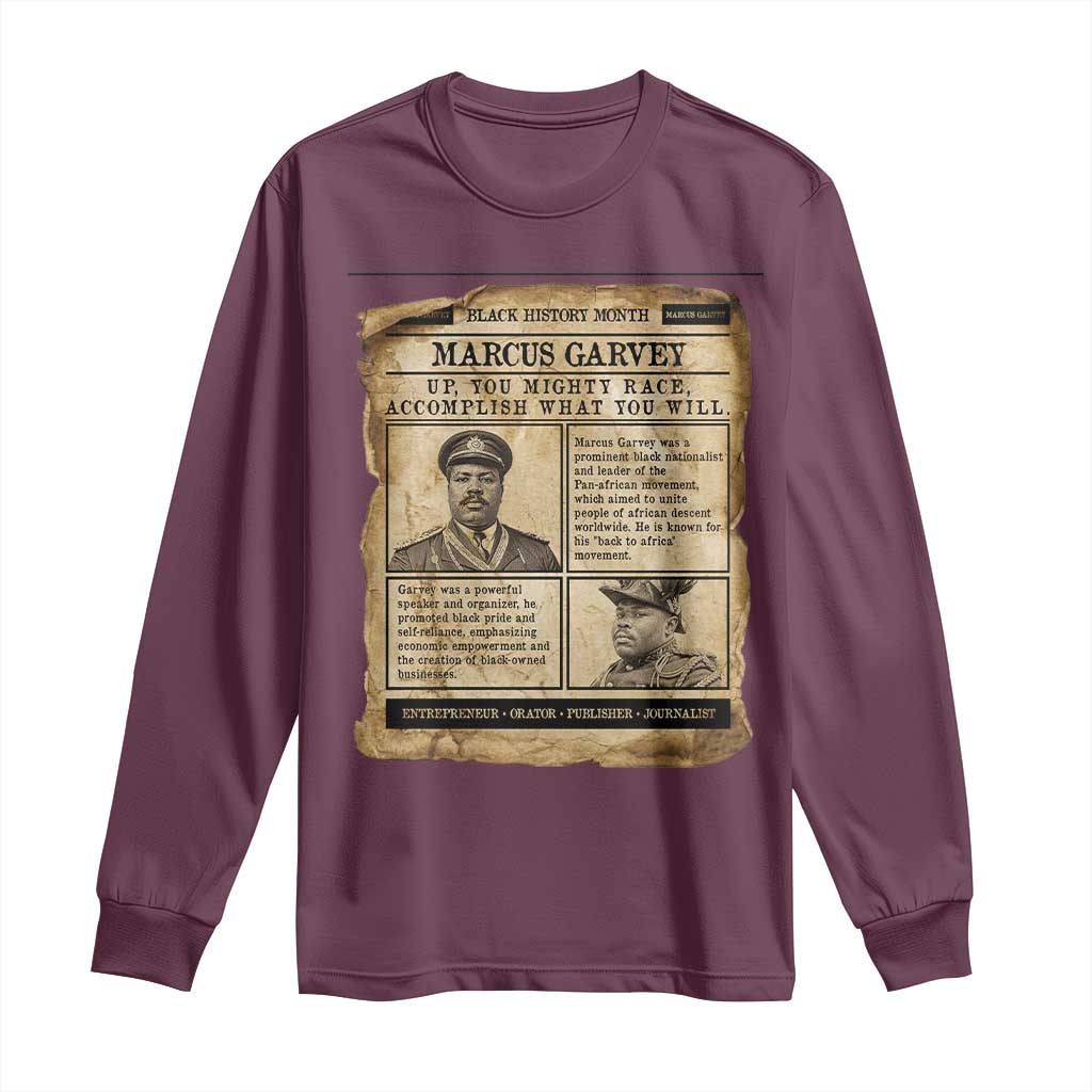 Vintage Newspaper Marcus Garvey Long Sleeve Shirt Up You Mighty Race Quote TS12 Maroon Print Your Wear