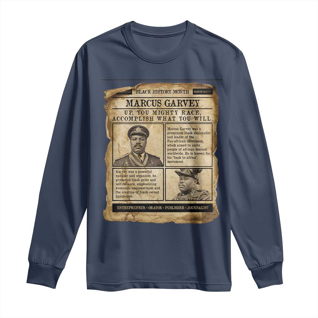 Vintage Newspaper Marcus Garvey Long Sleeve Shirt Up You Mighty Race Quote TS12 Navy Print Your Wear