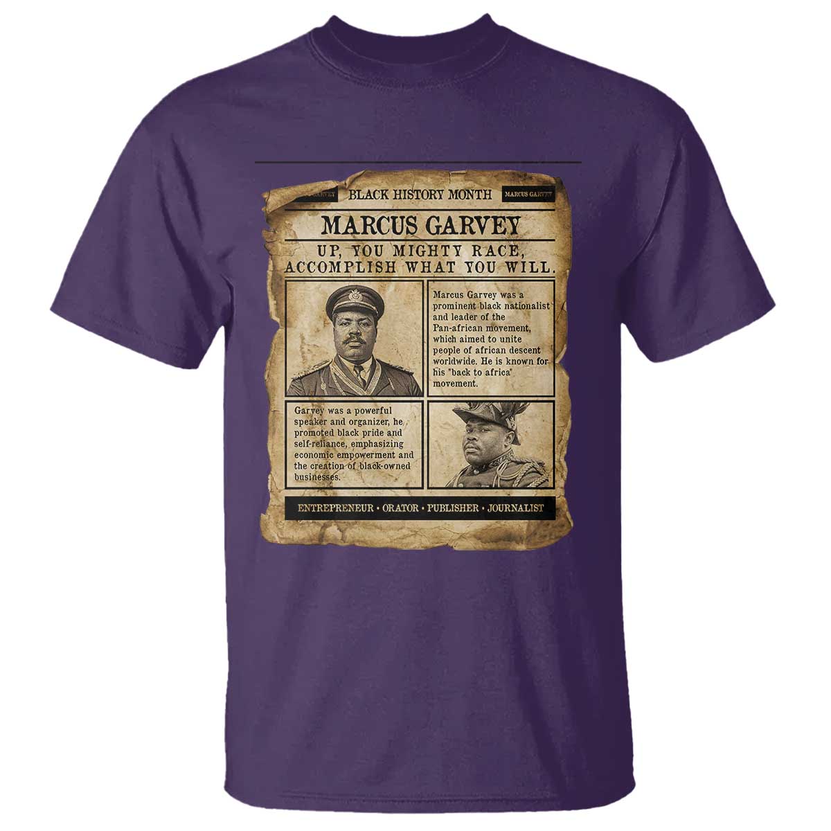 Vintage Newspaper Marcus Garvey T Shirt Up You Mighty Race Quote TS12 Purple Print Your Wear