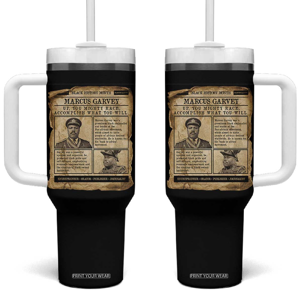 Vintage Newspaper Marcus Garvey Tumbler With Handle Up You Mighty Race Quote TS12 One Size: 40 oz Black Print Your Wear