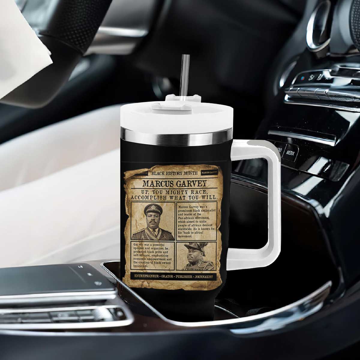 Vintage Newspaper Marcus Garvey Tumbler With Handle Up You Mighty Race Quote TS12 Print Your Wear