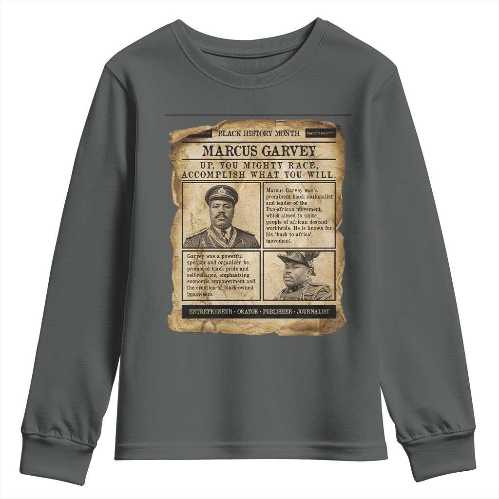 Vintage Newspaper Marcus Garvey Youth Sweatshirt Up You Mighty Race Quote TS12 Dark Heather Print Your Wear