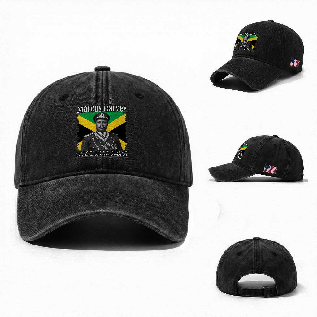 Marcus Garvey Jamaican National Hero Washed Cotton Baseball Cap Pan Africanism History Gift TS12 Washed Cap Universal Fit Black Print Your Wear