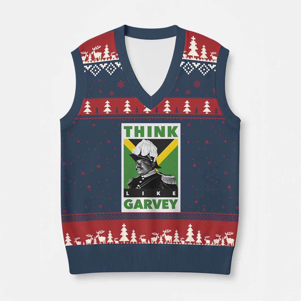 Pan Africanism Think Like Garvey V-Neck Knit Sweater Vest Marcus Garvey Jamaica Flag TS12 Navy Red Print Your Wear