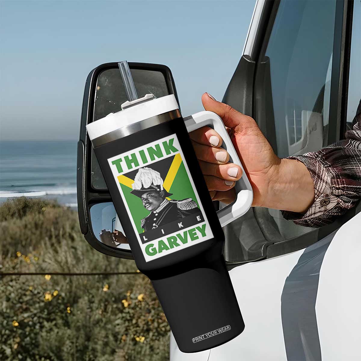 Pan Africanism Think Like Garvey Tumbler With Handle Marcus Garvey Jamaica Flag TS12 Print Your Wear
