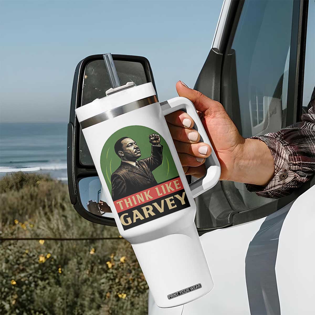 Think Like Garvey Tumbler With Handle Civil Rights Leader Gift TS12 Print Your Wear