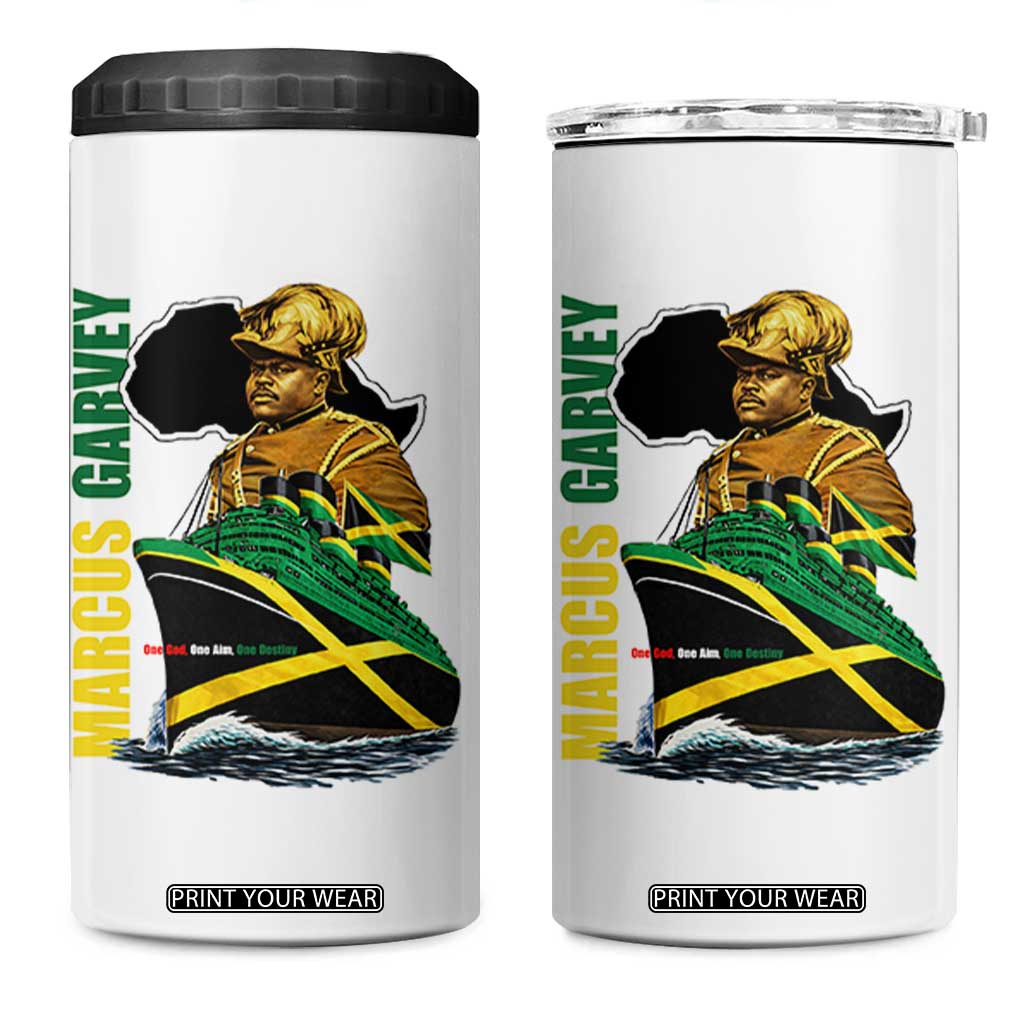 Marcus Garvey Jamaica Pride 4 in 1 Can Cooler Tumbler One God One Aim One Destiny TS12 One Size: 16 oz White Print Your Wear